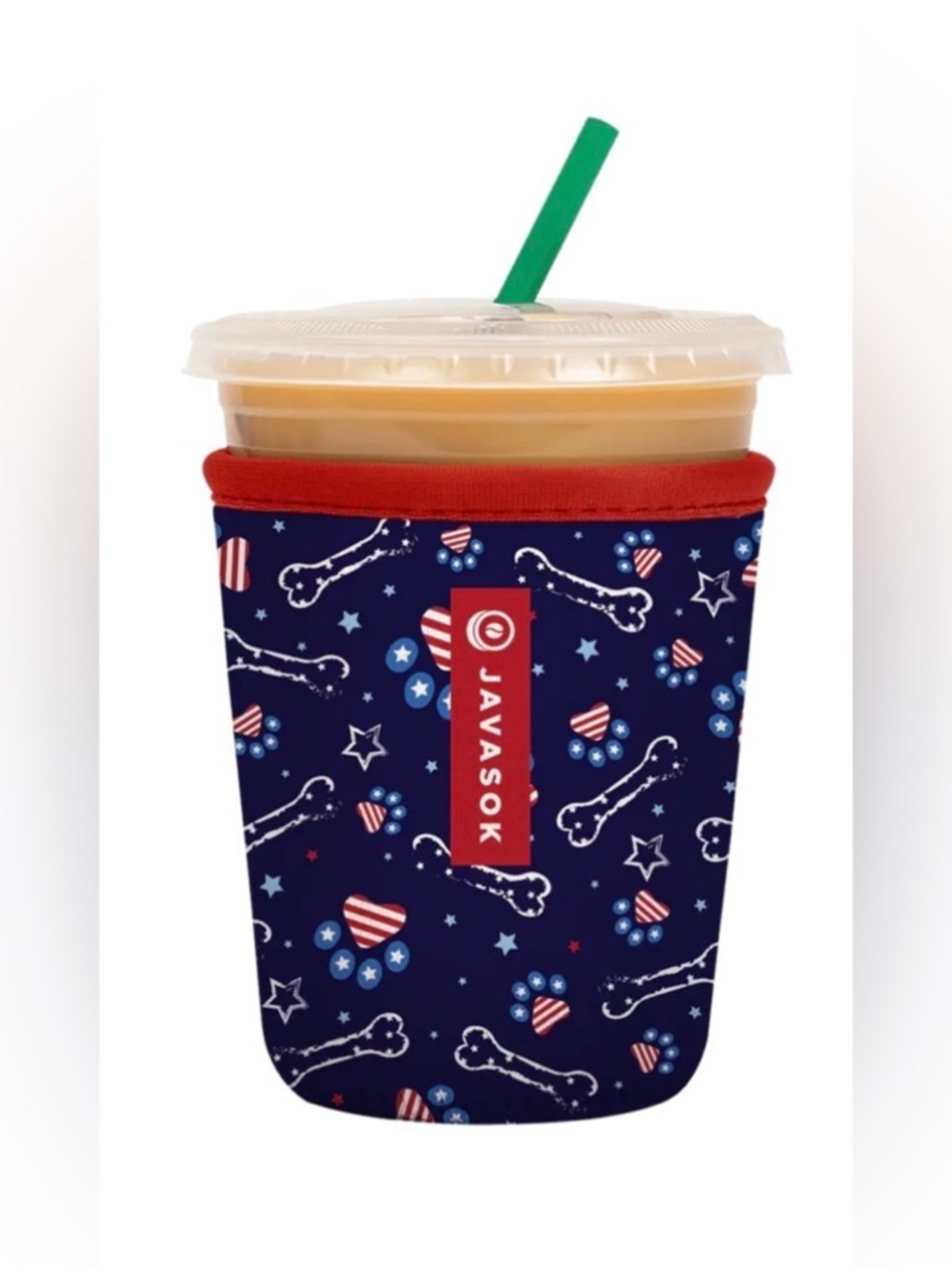 JavaSok Neoprene Drink Sleeve - Navy Patriotic Paws Print
